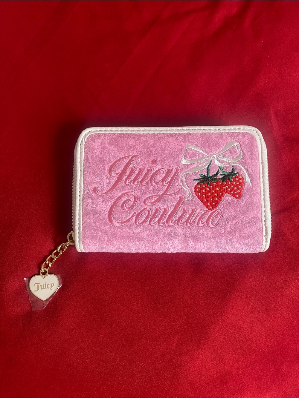 Juicy Couture Pink VelourJuicy Couture Pink Velour Wallet with Strawberry Detail